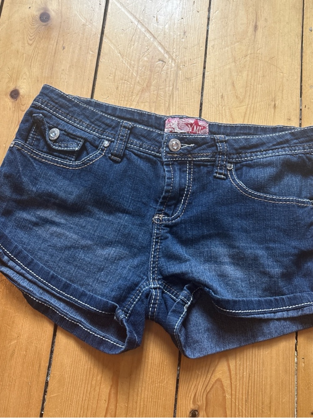 Women's Dark Blue Denim Short Shorts - Classic Low-Rise Jean Shorts